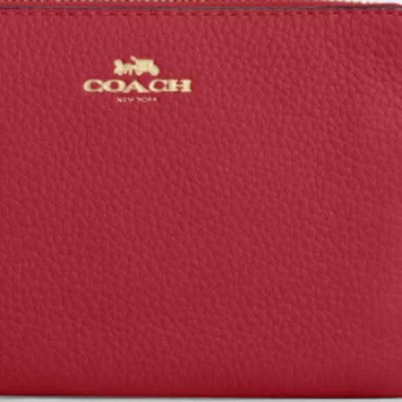 COACH Corner Zip Wristlet Pebbled leather/Gold/True Red - Picture 3 of 4